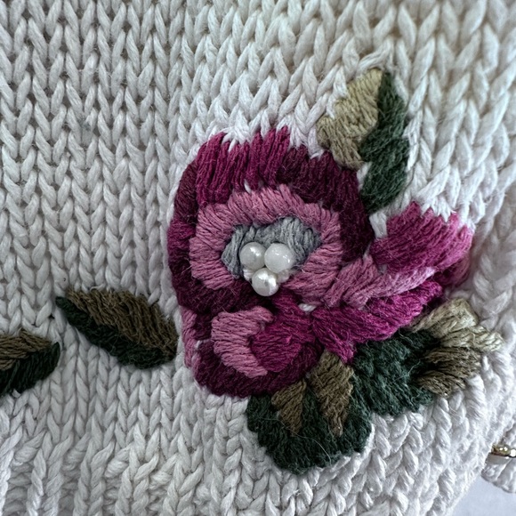 Capacity Petites Cottage Core FloralSweater M Vintage Red Pink Rose Cardigan - Picture 3 of 16